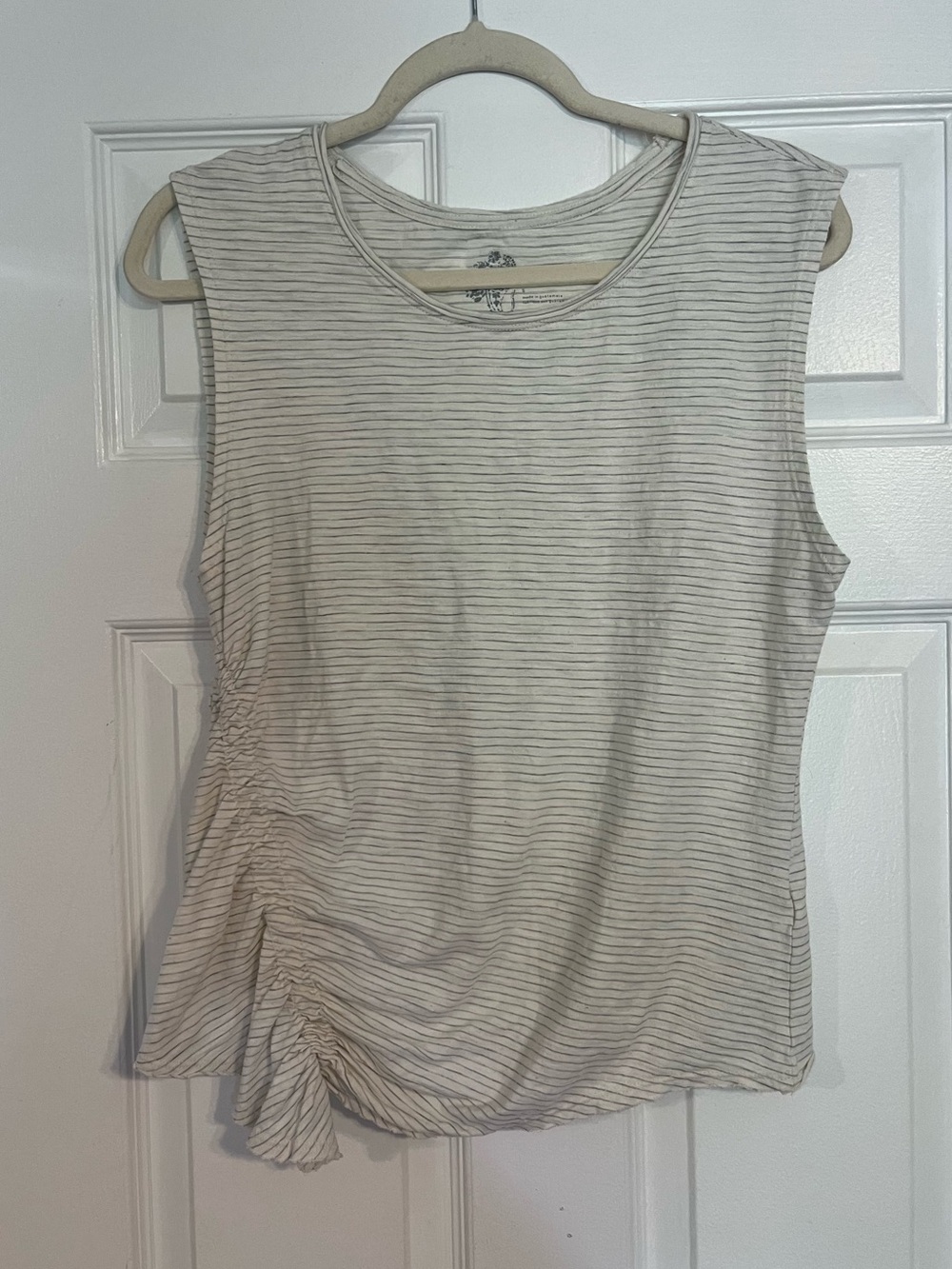 Pilcro Striped Ruched Side Tank Top - Cream & Gray